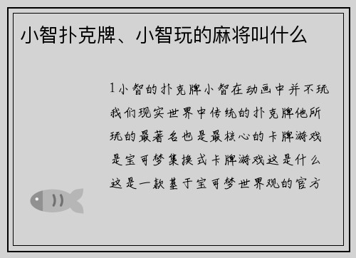 小智扑克牌、小智玩的麻将叫什么